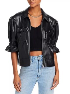 Cinq a Sept Faux Leather Puff Sleeve Jacket
